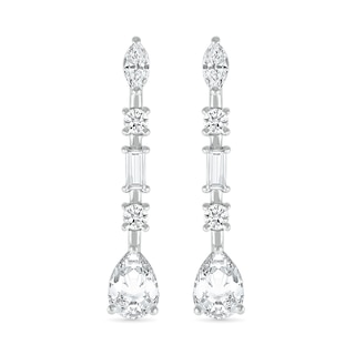 Multi-Shaped White Lab-Created Sapphire Art Deco Drop Earrings in Sterling Silver|Peoples Jewellers