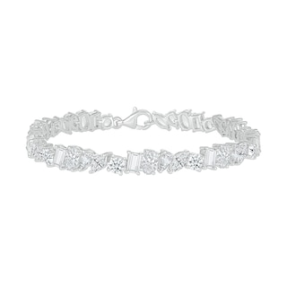 Slanted Multi-Shaped White Lab-Created Sapphire Bracelet in Sterling Silver - 7.25"|Peoples Jewellers