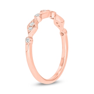 0.09 CT. T.W. Multi-Diamond Station Art Deco Stackable Band in 10K Rose Gold|Peoples Jewellers