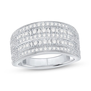 0.45 CT. T.W. Diamond Multi-Row Vintage-Style Band in 10K White Gold|Peoples Jewellers