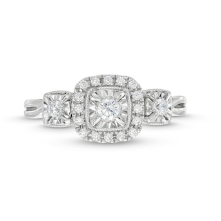 0.25 CT. T.W. Diamond Cushion Frame Miracle Past Present Future® Vintage-Style Engagement Ring in 10K White Gold|Peoples Jewellers