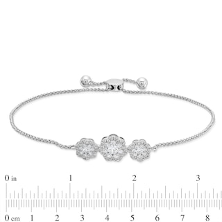 1.00 CT. T.W. Diamond Flower Frame Bolo Bracelet in Sterling Silver - 9.5"|Peoples Jewellers