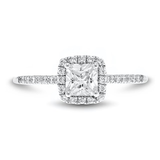 0.95 CT. T.W. Cushion-Cut Diamond Frame Engagement Ring in 14K White Gold (I/SI2-VS2)|Peoples Jewellers