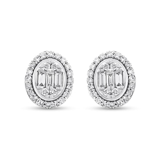 0.45 CT. T.W. Oval Multi-Diamond Frame Stud Earrings in 10K White Gold|Peoples Jewellers