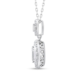 0.45 CT. T.W. Oval Multi-Diamond Double Drop Pendant in 10K White Gold|Peoples Jewellers