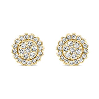 0.95 CT. T.W. Multi-Diamond Scallop Frame Stud Earrings in 14K Gold|Peoples Jewellers