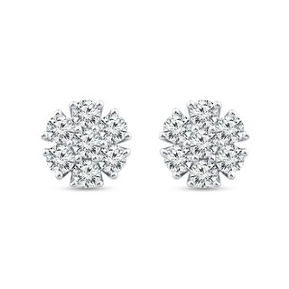 0.95 CT. T.W. Diamond Squared Flower Stud Earrings in 14K White Gold|Peoples Jewellers