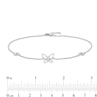 Diamond Accent Butterfly Anklet in Sterling Silver - 10"|Peoples Jewellers