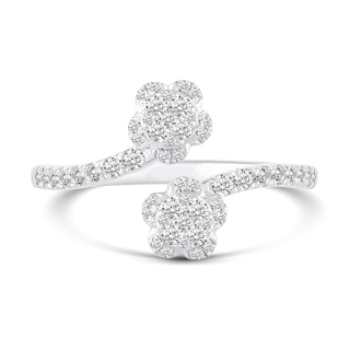 0.37 CT. T.W. Multi-Diamond Double Floral Bypass Open Shank Ring in 14K White Gold - Size 7|Peoples Jewellers