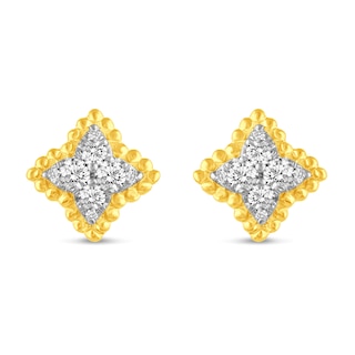 0.23 CT. T.W. Diamond Bead Edge Flower Stud Earrings in 14K Gold|Peoples Jewellers