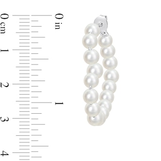 4.0-4.5mm Freshwater Cultured Pearl 30.0mm Heart-Shaped Hoop Earrings in Sterling Silver|Peoples Jewellers