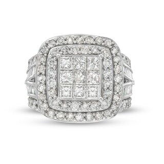 4.00 CT. T.W. Princess-Cut Multi-Diamond Cushion Frame Multi-Row Engagement Ring in 10K White Gold|Peoples Jewellers