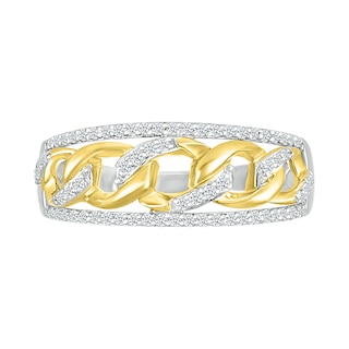 0.23 CT. T.W. Diamond Edge Curb Chain Ring in Sterling Silver with 10K Gold Plate|Peoples Jewellers