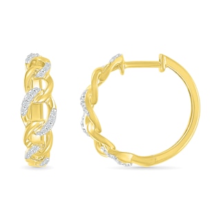 0.145 CT. T.W. Diamond Curb Chain Hoop Earrings in Sterling Silver with 10K Gold Plate|Peoples Jewellers