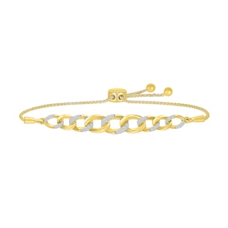 0.23 CT. T.W. Diamond Graduating Curb Chain Bar Bolo Bracelet in Sterling Silver with 10K Gold Plate - 9.5"|Peoples Jewellers
