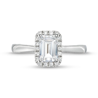 1.38 CT. T.W. Emerald-Cut Certified Lab-Created Diamond Frame Engagement Ring in 14K White Gold (F/SI2)|Peoples Jewellers