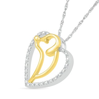 0.04 CT. T.W. Diamond Dog Silhouette Heart Pendant in Sterling Silver and 10K Gold Plate|Peoples Jewellers