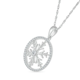0.146 CT. T.W. Diamond Circle Outline with Snowflake Pendant in Sterling Silver|Peoples Jewellers