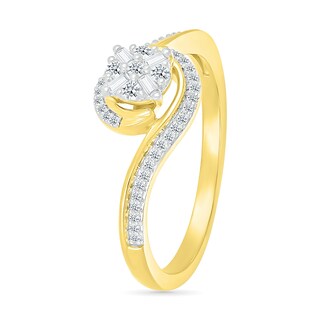 0.18 CT. T.W. Multi-Diamond Swirl Bypass Ring in Sterling Silver with 10K Gold Plate|Peoples Jewellers
