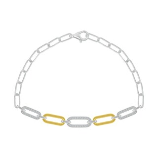 0.18 CT. T.W. Diamond Paperclip Chain Bracelet in Sterling Silver and 10K Gold Plate - 7.5"|Peoples Jewellers