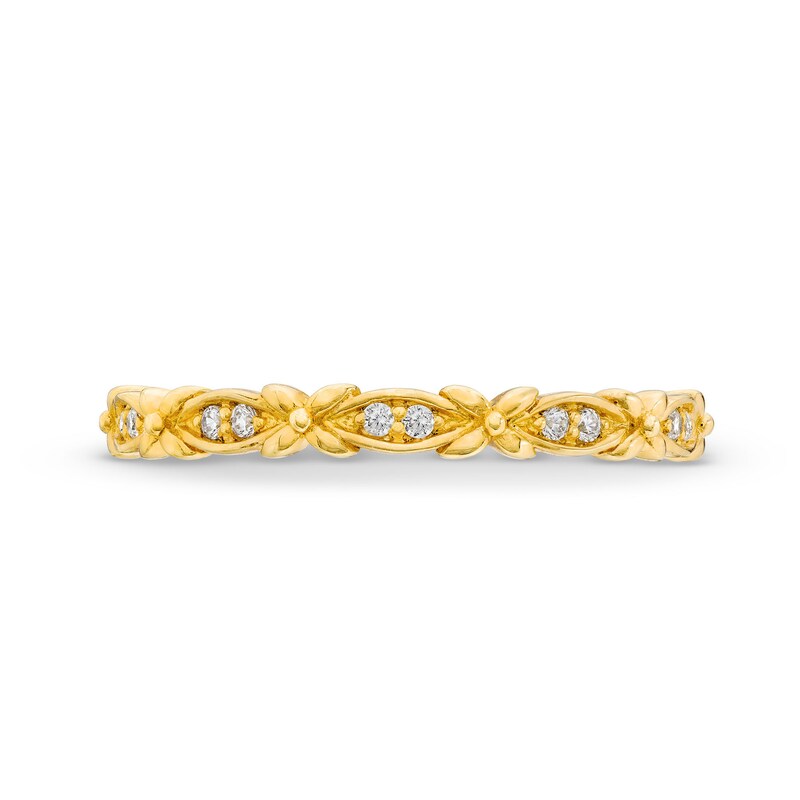 Main Image 2 of 0.04 CT. T.W. Diamond &quot;X&quot; Flower Station Stackable Band in 10K Gold