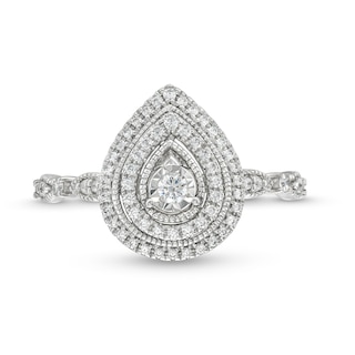 0.25 CT. T.W. Diamond Miracle Teardrop Frame Vintage-Style Engagement Ring in 10K White Gold|Peoples Jewellers