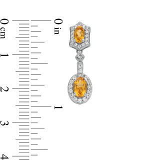 Oval Citrine and White Lab-Created Sapphire Ornate Frame Pendant and Drop Earrings Set in Sterling Silver|Peoples Jewellers