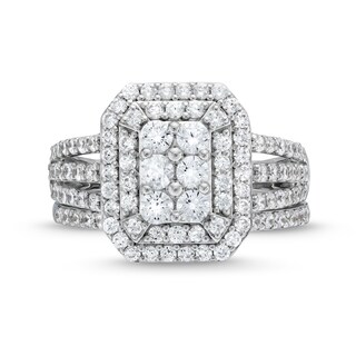 1.23 CT. T.W. Emerald Multi-Diamond Elongated Art Deco Split Shank Bridal Set in 10K Gold|Peoples Jewellers