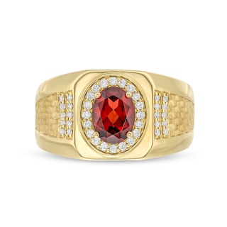 Men's Oval Garnet and 0.25 CT. T.W. Diamond Square-Top Nugget Ring in 10K Gold|Peoples Jewellers