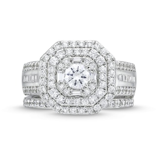 1.45 CT. T.W. Diamond Cushion Triple Row Octagon Frame Bridal Set in 10K Gold|Peoples Jewellers
