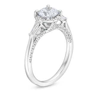1.50 CT. T.W. Certified Lab-Created Diamond Frame Sideways Three Stone Engagement Ring in 14K White Gold (F/SI2)|Peoples Jewellers
