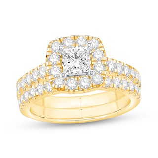 2.00 CT. T.W. Princess-Cut Diamond Cushion Frame Bridal Set in 14K Gold (I/I2)|Peoples Jewellers