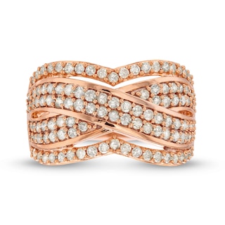 0.95 CT. T.W. Diamond Edge Double Row Criss-Cross Band in 10K Rose Gold|Peoples Jewellers