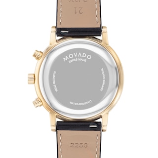 Men's Movado Museum® Classic Gold-Tone PVD Chronograph Strap Watch with Black Dial and Date Window (Model: 0607779)|Peoples Jewellers