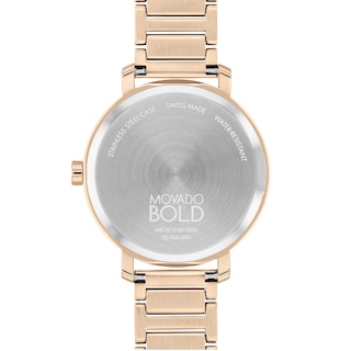 Ladies' Movado Bold® Evolution Crystal Accent Rose-Tone IP Watch with Textured Tonal Rose-Tone Dial (Model: 3601107)|Peoples Jewellers