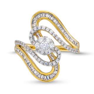 0.75 CT. T.W. Multi-Diamond Wavy Linear Bypass Ring in 10K Gold|Peoples Jewellers