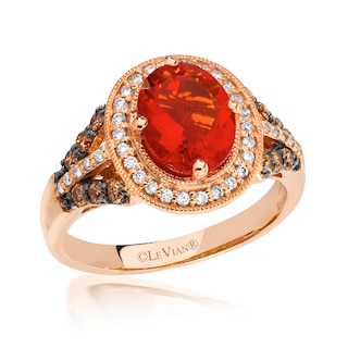 Le Vian Couture® Oval Neon Tangerine Fire Opal® and 0.40 CT. T.W. Diamond Ring in 14K Strawberry Gold™|Peoples Jewellers