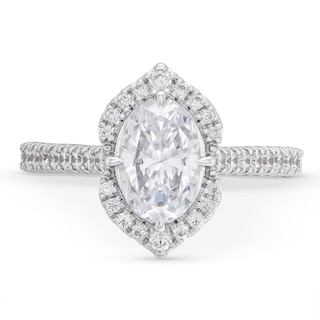 2.00 CT. T.W. Oval Certified Lab-Created Diamond Ornate Frame Engagement Ring in 18K White Gold (F/VS2)|Peoples Jewellers