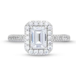 1.50 CT. T.W. Emerald-Cut Certified Lab-Created Diamond Frame Engagement Ring in 18K White Gold (F/VS2)|Peoples Jewellers
