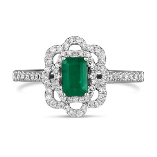 Le Vian® Oval Costa Smeralda Emeralds™ and 0.30 CT. T.W. Diamond Floral Frame Ring in Platinum|Peoples Jewellers