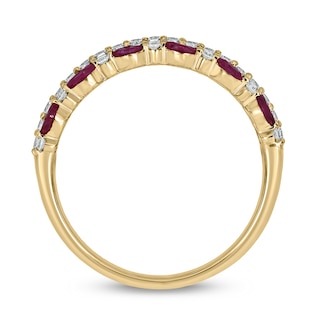 Marquise-Cut Lab-Created Ruby and 0.31 CT. T.W. Diamond Triple Row Band in Sterling Silver with 14K Gold Plate|Peoples Jewellers