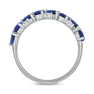 Pear-Shaped Blue Lab-Created Sapphire and 0.19 CT. T.W. Diamond Zig-Zag Band in Sterling Silver|Peoples Jewellers