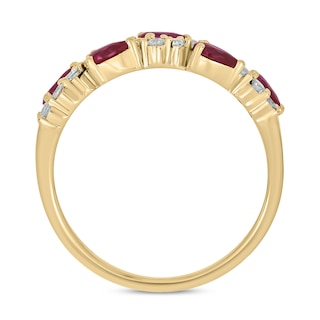 Pear-Shaped Lab-Created Ruby and 0.23 CT. T.W. Diamond Wavy Band in Sterling Silver with 14K Gold Plate|Peoples Jewellers