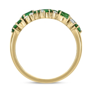 Multi-Shaped Lab-Created Emerald and 0.088 CT. T.W. Diamond Band in Sterling Silver with 14K Gold Plate|Peoples Jewellers