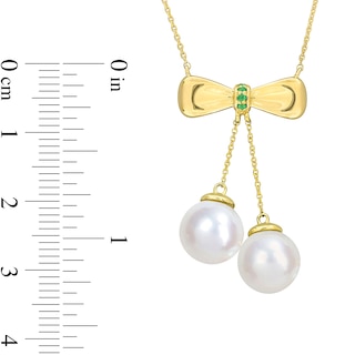 Eternally Bonded 8.5-9.0mm Freshwater Cultured Pearl and Emerald Bow Necklace in 10K Gold|Peoples Jewellers
