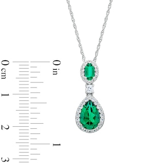 Pear-Shaped Lab-Created Emerald and White Lab-Created Sapphire Frame Dangle Drop Pendant in Sterling Silver|Peoples Jewellers