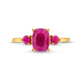 Elongated Cushion-Cut Ruby Three Stone Ring in 10K Gold|Peoples Jewellers