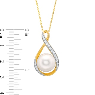 11.0mm Freshwater Cultured Pearl and 0.23 CT. T.W. Diamond Infinity Ribbon Pendant in 10K Gold|Peoples Jewellers