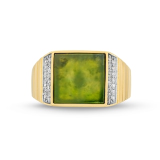 Men's 11.0mm Square-Cut Jade and 0.20 CT. T.W. Diamond Ring in 14K Gold|Peoples Jewellers