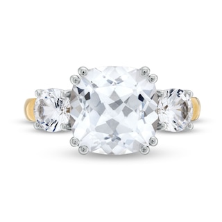 10.0mm Faceted Cushion-Cut White Lab-Created Sapphire Three Stone Ring in 10K Gold|Peoples Jewellers